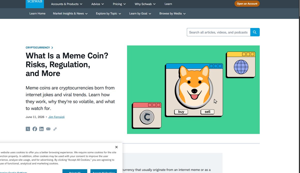 0xCover's tweet photo. Vlad tenev a couple of months made did a interview with @CharlesSchwab in july before he launched robinhood chain

In the article he talks about memecoins backed by stocks and says

"a dog backed by elon which would be you know tesla or spacex or a product he created, a dog coin"

with a image.

https://t.co/nnnLOrfZ6S