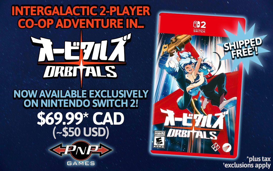PNPGames's tweet photo. Intergalactic Co-op Adventure 🚀 ORBITALS is Now Available at PNP Games!
https://t.co/NDhDbZKRXy
Nintendo Switch 2 $69.99 CAD (~$50 USD) SHIPPED FREE!*

Our retail locations and webstore have been fully restocked!

🕹️ shop https://t.co/4uaCxaXOfJ
🚚 *Free shipping on orders of $65 CAD or more within Canada / USA.