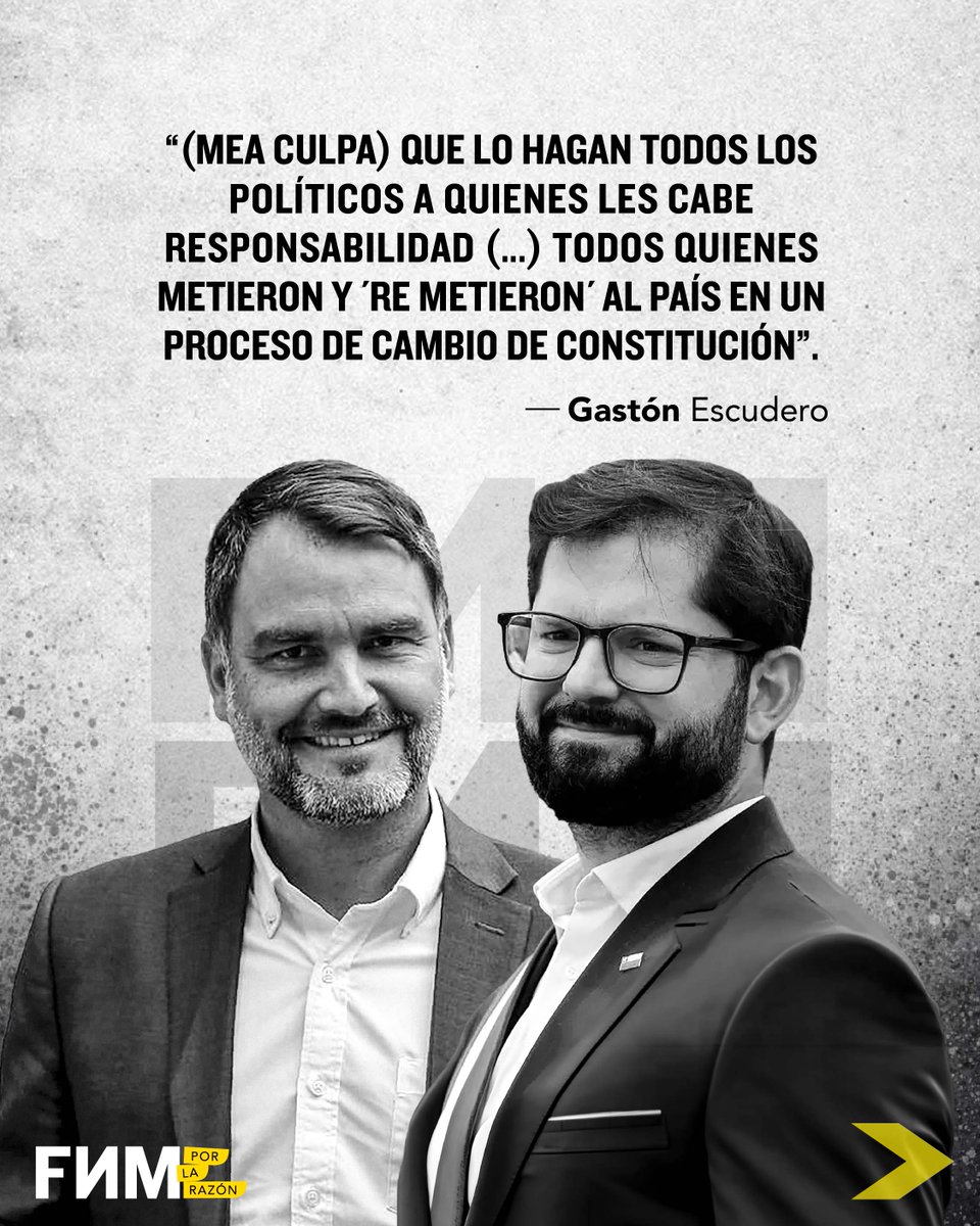 fundacionfnm's tweet photo. 🖋️4S: MEA CULPA CONSTITUCIONAL
Por Gastón Escudero, Empresario

Hace pocos días dos políticos de izquierda manifestaron públicamente su arrepentimiento por haber apoyado el primer proyecto de constitución (más conocido como “mamarracho”) en el plebiscito de 2022.  En reacción, políticos oficialistas se han mostrado escépticos: “Bien que se arrepientan, pero deben demostrarlo con hechos”, ha sido el tono de sus declaraciones.

Yo afirmo: puestos a hacer un mea culpa, que lo hagan todos los políticos a quienes les cabe responsabilidad. O sea, todos quienes metieron y “re metieron” al país en un proceso de cambio de constitución que duró cuatro años (noviembre de 2019 a diciembre de 2023), implicó gastos inmensos, tres plebiscitos, dos elecciones de convencionales, paralización de inversiones y otros males para terminar en… nada.

Lee la columna aquí: https://t.co/SHxLtXMO5D
