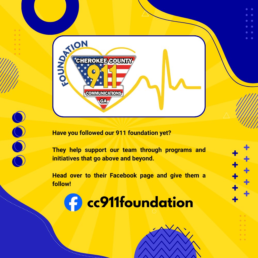 Cherokee911GA's tweet photo. Have you followed our 911 foundation yet? Head over to their Facebook page and give them a follow!
https://t.co/Myx0j5BxSP
#CC911Foundation #CherokeeCountyGA #WoodstockGA #HollySpringsGA #CantonGA #BallGroundGA https://t.co/g7KLaEyEkS