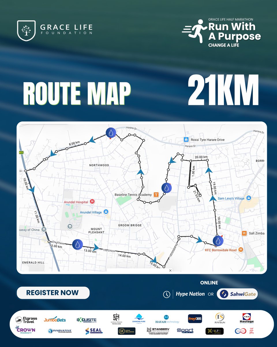 GraceLifeFDN's tweet photo. Know your route before you run it. 🗺️🏃🏽‍♀️

Whether you're taking on the 5km, 10km or the full 21.1km, here's a look at your race route for the Grace Life Half Marathon 2026 starting and finishing at ZB Sports Club, Vainona, Harare.

📅 6 September 2026 | 05:30 AM – 12:00 PM
📍 ZB Sports Club, Vainona, Harare
💵 $20
Register: links in bio

#RunWithPurpose #GraceLifeHalfMarathon2026 #ChangeALife #RaceRoutes