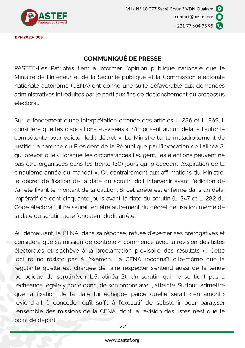 PastefOfficiel's tweet photo. Communiqué sur les réponses de la CENA et du Ministre de l’intérieur https://t.co/JFsgj95rCB