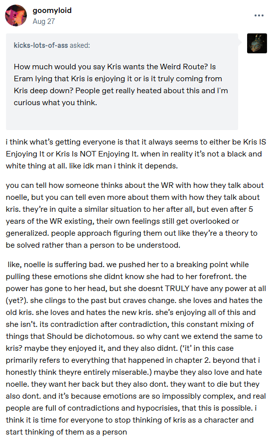 woomyume's tweet photo. trying to crosspost more weird route discussion. i need more people to care about kris -- by ACTUALLY trying to figure them out &amp; treating them like a complex person like any of us https://t.co/O9almkMxnU