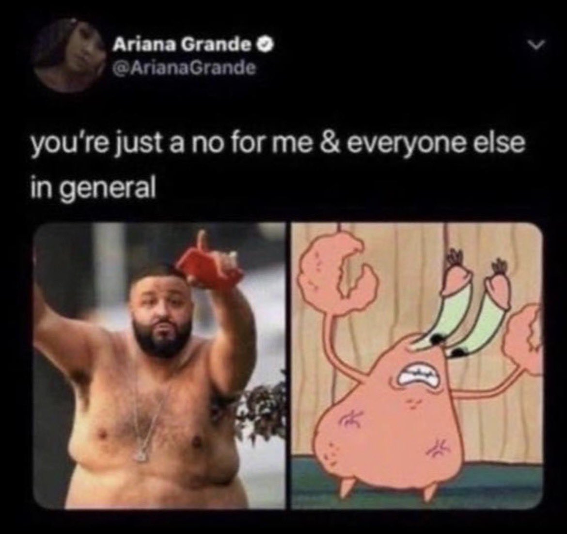 ushie_benjamin's tweet photo. Ya’ll still remember when Ariana did a comeback response to DJ Khaled’s tweet 😭 https://t.co/fbloBLZBhR