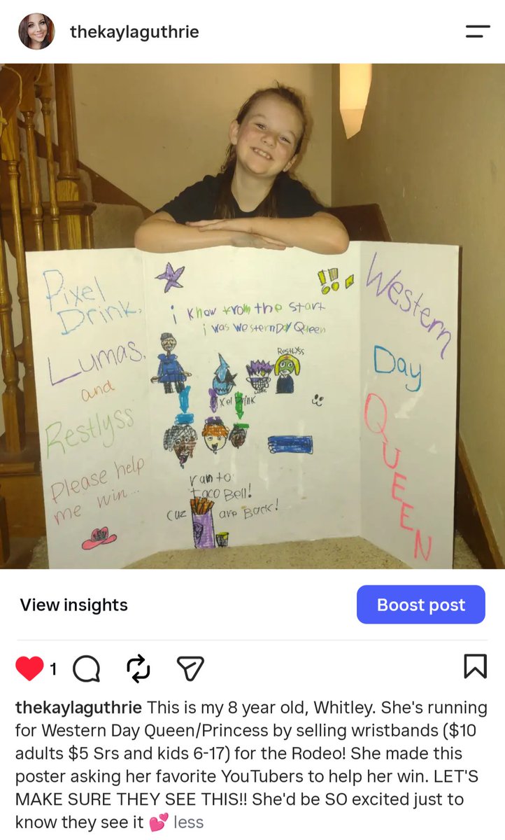 TheKaylaGuthrie's tweet photo. My kiddo is running for Western Day Queen! If anyone not local wants to help her out, we will gift the wristband to someone local that needs one https://t.co/Onmtua5Qsg