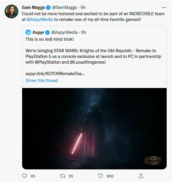 BeatGh0st's tweet photo. Reminder she was almost the writer for the KOTOR remake. https://t.co/MOTSd7PhG1
