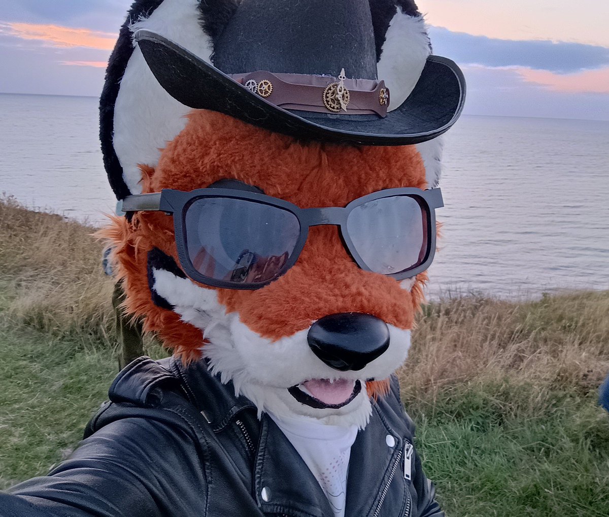 RustyTheFox25's tweet photo. Howdy folks! Shades on, hat on top, coast in sight, and ready for the weekend. Happy #FursuitFriday! 😎✨ https://t.co/bd4svPcJuB