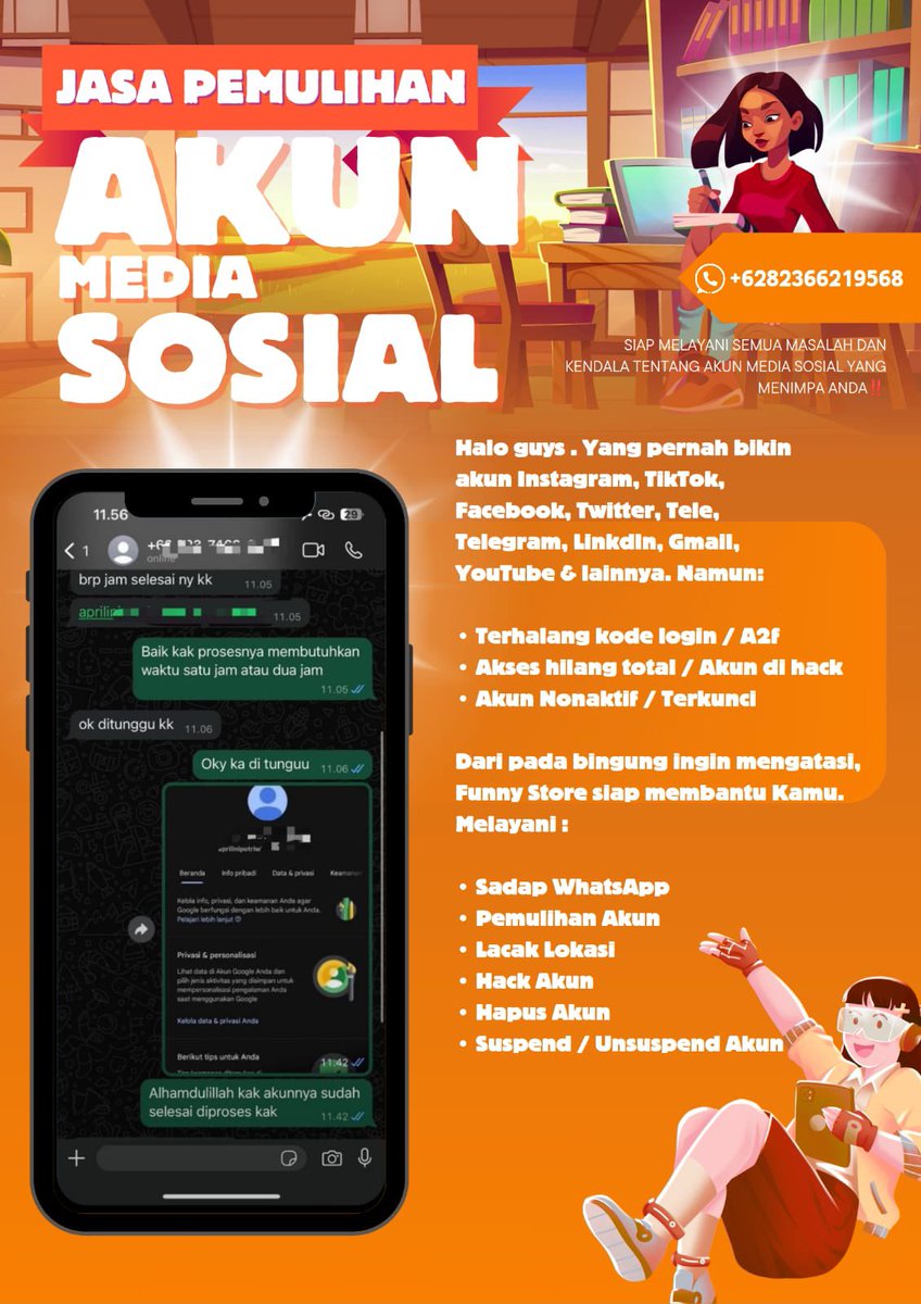 pulzih's tweet photo. haii selamat malam sobat x kami melayani semua kendala akun sosmed

Jasa Pemulihan akun instagram, tiktok, Facebook, X, email, goggle, line

Hapus akun Tiktok, email, X, Facebook, Instagram, Youtube, Telegram.

Serta : Sadap Akun, Hack akun, Lacak lokasi📍

Klik WhatsApp DI BIO https://t.co/Ws8Lmxpq2l