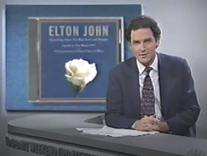 NormSNLJokes's tweet photo. As you're no doubt aware, Elton John's musical tribute to Princess Diana, "Candle in the Wind '97", has become the fastest selling CD in history. 

Well, in Dayton, Ohio, a local music chain had a wonderful idea: To donate all its profits from the single to a local AIDS group. 

However, in a tragic piece of irony, Weekend Update has learned that the local AIDS group now plans to spend all of the money... on landmines.