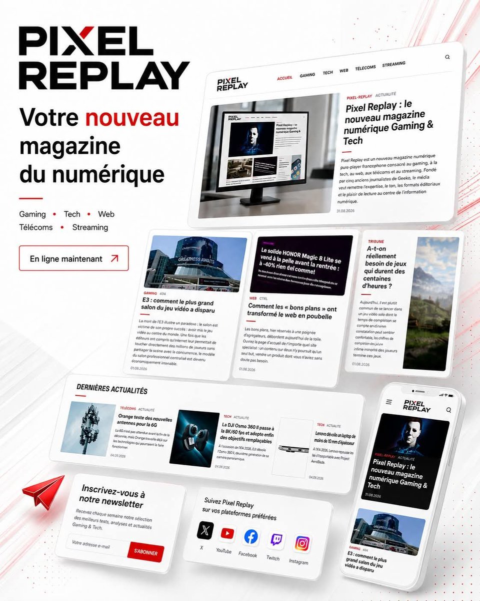 etiennefroment's tweet photo. Nous avons décidé de fonder un nouveau média, @Pixel_Replay

 https://t.co/4MpmlFgo7D

👉 Focus sur les longs formats 
👉 Gaming, Tech, Streaming,  Télécoms et Web
👉 100% gratuit
👉 Un design élégant
👉 5 formats éditoriaux exclusifs

Suivez-nous! https://t.co/ngqwyjBdNw