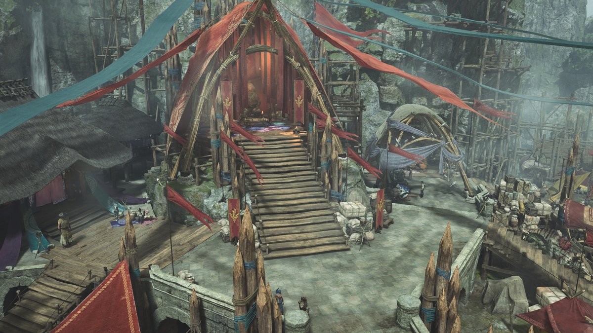 monsterhunter's tweet photo. In the years since Lao-Shan Lung's appearance, members of the Guild and the people of the Forbidden Lands have banded together to establish Madoi Stronghold: a new fortified base of operations built within the ruins of the dragon's devestation. #MHWilds #Ascendance https://t.co/TUmKzEnZ17