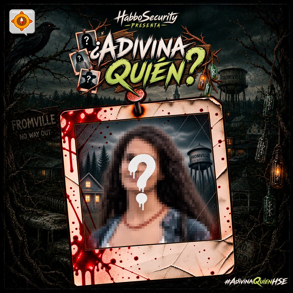 ESHabboSecurity's tweet photo. 🩸 ¡Atención, habitantes de Fromville! ¿Reconoces quién se oculta tras esta sombra? Responde indicando tu nombre de usuario, el personaje y usa el hashtag #AdivinaQuienHSE para ganar la quinta placa: "El Talismán" 🗝️
¡Los primeros 3 en responder correctamente y siguiendo las indicaciones se la llevan antes del anochecer! #FROMWeek 🌲