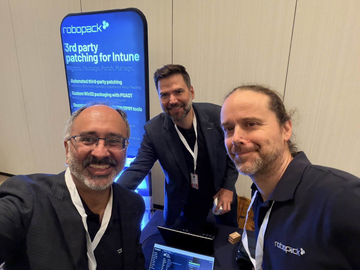_Robopack's tweet photo. That’s a wrap on the Vancouver M365 Summit!

Proud to have Robopack there as a Platinum Sponsor, with a great session, lots of booth demos, conversations, and strong Canadian representation with Nicholas St-Hilaire and Samuel Langis.

Thank you to the organizers, attendees, and Team Robopack for a fantastic event!

#Robopack #MSIntune #M365 #Vancouver