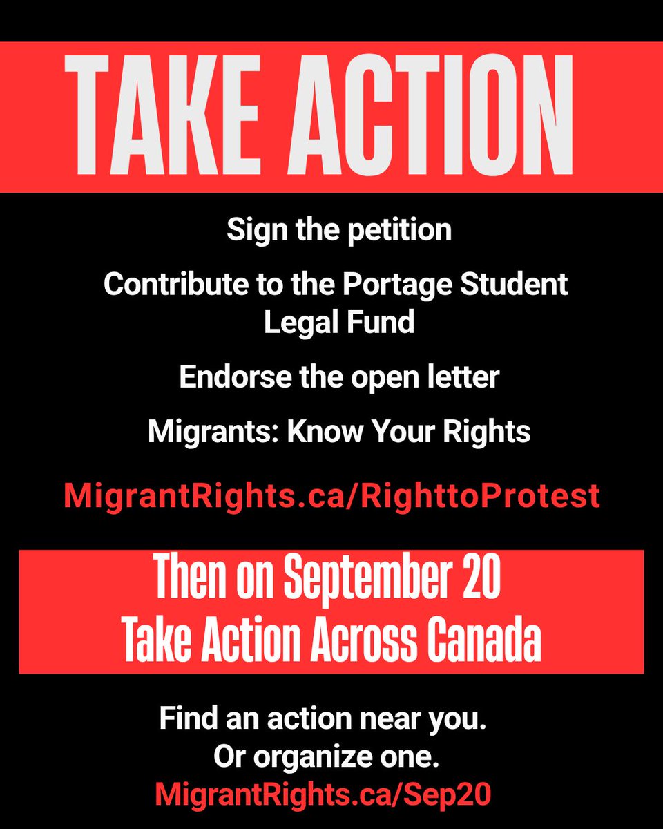 Indus_Helps's tweet photo. Portage students protested unfair work-permit denials. Calgary Police called CBSA. Ten now face removal orders.

Migrants have the right to protest without fear. 
Today we are joining 250+ orgs to defend it.

Join us: https://t.co/zEhg0mAbqP 
#DefendRightToProtest 
@MarkJCarney https://t.co/1uKnRSS3qL
