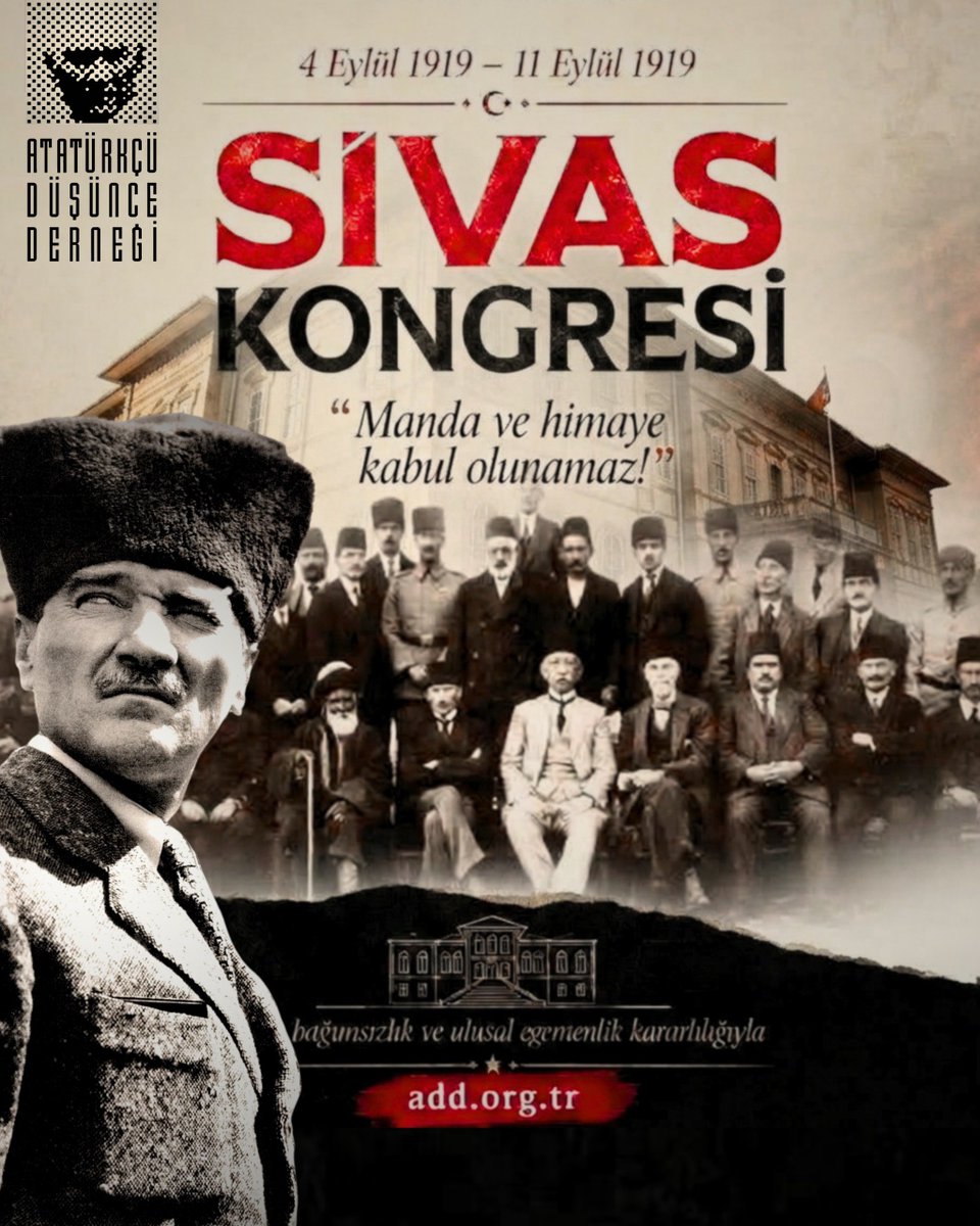 add_genelmerkez's tweet photo. İşgal altındaki Anadolu’nun ortasından emperyalizme ve işbirlikçilerine meydan okuyan Sivas Kongresi’nin 107. yıl dönümü kutlu olsun!

Büyük Atatürk’e, kongreyi açan 38 yiğit delegeye, Kuvvay-i Milliye kahramanlarımıza ve aziz şehit ve gazilerimize minnet, şükran ve saygıyla… 

#AtatürkteBirleşmeZamanı #YenidenAtatürkCumhuriyeti