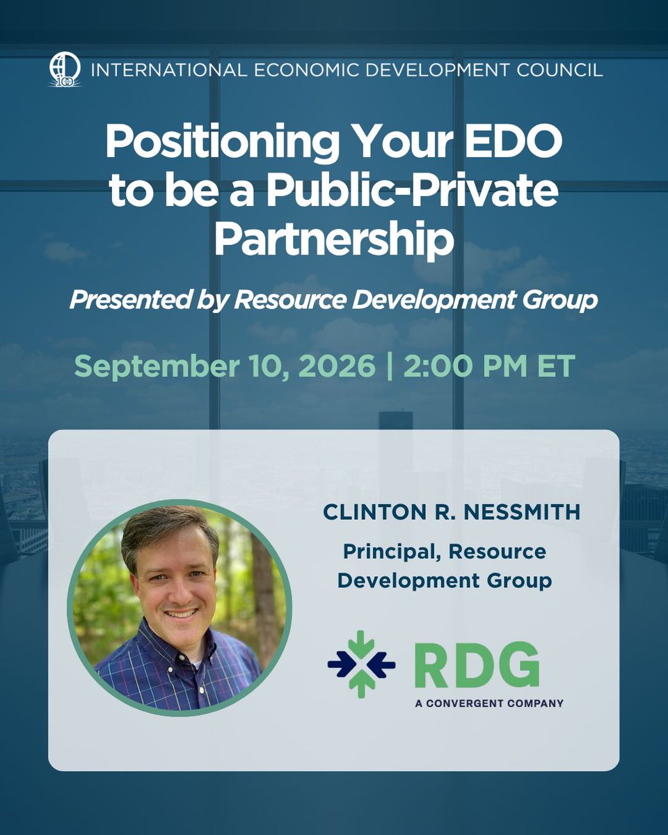 IEDCtweets's tweet photo. Public-sector funding is uncertain. Is your EDO ready to adapt?  

Join Clint R. Nessmith of @rdgfundraising to learn how aligning governance, strategy, and funding can build investor confidence and sustainable public-private partnerships. 

Register: https://t.co/fZPa80fZSz https://t.co/UkON8ay0bG