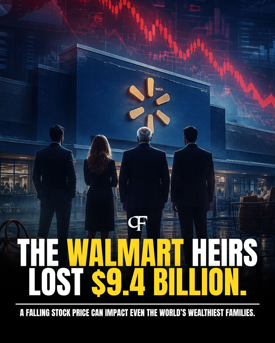 cole_flynn_'s tweet photo. Heading into Labor Day weekend, here's a reminder from the market:

$9.4 billion.

That's what the Walmart heirs lost when the stock dropped.

Even the wealthiest families aren't immune to market swings — because their fortune is tied to shares, not cash in a vault.

Slower sales growth. Rising costs. Tougher competition. All of it showed up in the stock — and in their net worth.

The takeaway as you head into the long weekend: don't put all your eggs in one basket. Diversification is what protects you when even the biggest players get shaken.

Enjoy the holiday — and follow for simple breakdowns of money and markets all week long.

@FlynnZito

#Investing #WealthBuilding #StockMarket #PersonalFinance #LaborDay