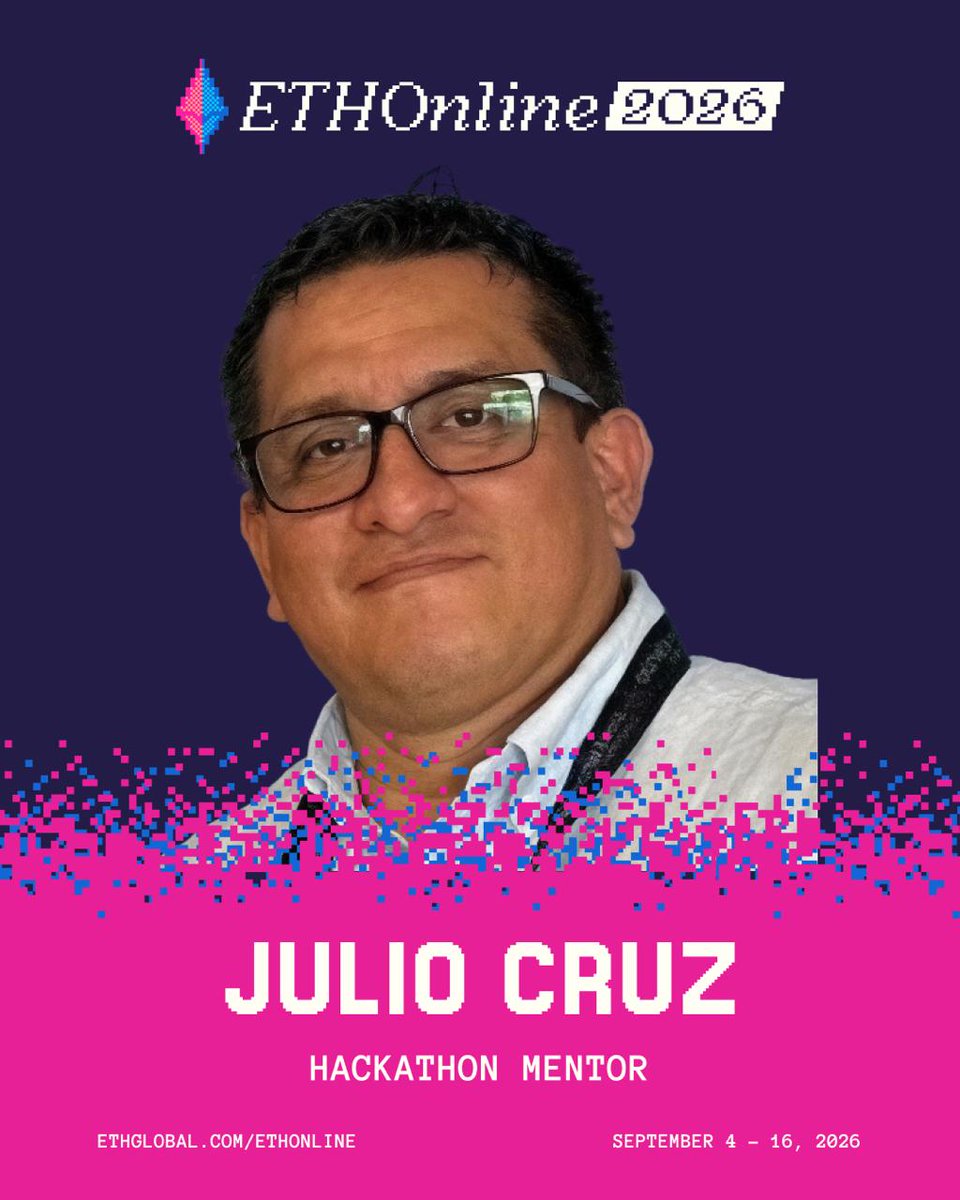 JulioMCruz's tweet photo. I am a Hackathon Mentor for ETHOnline with @ETHGlobal.

If you need help on AI agents, identity, orchestration, or onchain payments (x402), ping me. I have been building at ETHGlobal hackathons for years.

Find me in the @ETHGlobal Discord #mentorship-help.

ETHOnline just kicked off: 1,300+ hackers across 88 countries, 398 cities, 26% new to web3, $100k+ in prizes. Sep 4–16, online.