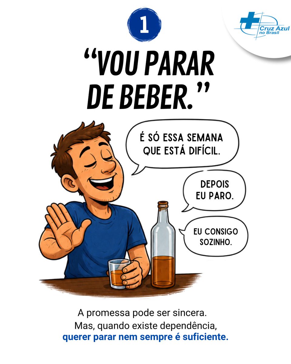 CruzAzul_BR's tweet photo. Quantas vezes você já ouviu (ou disse) frases como "eu paro quando quiser", "depois eu paro" ou "essa vai ser a última"?  

A dependência química é astuta e faz a pessoa acreditar que está no controle.  O ciclo do "só hoje", "só mais uma" e "amanhã eu paro" vai se repetindo, desgastando a saúde emocional, física e as relações familiares. 

Lembre-se: Pedir ajuda não é fraqueza. É o primeiro passo para reconhecer que algo precisa mudar e que você não precisa enfrentar isso sozinho.  

Se você ou alguém que você ama está passando por isso, saiba que existe apoio profissional.

📞 Entre em contato conosco e peça ajuda: (47) 3035-8400  

#CruzAzulNoBrasil #DependênciaQuímica #SaúdeMental #Prevenção #ApoioFamiliar #PeçaAjuda