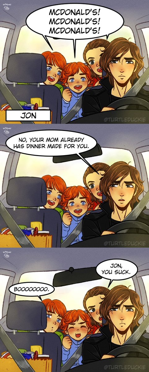 acervorobb's tweet photo. AU:

Jon, Sansa e Robb levam Arya, Bran e Rickon no McDonalds.

🎨 @ / turtleduckie no Tumblr, baseado na AU de @ / danyllura. https://t.co/1HKQJrxdBO