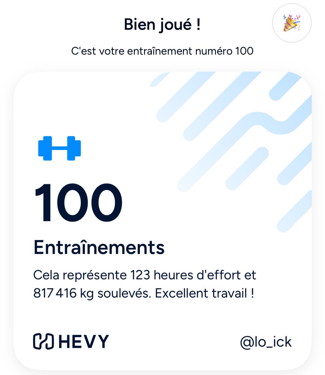 Lisko's tweet photo. Ce soir c’était mon 100e entraînement référence sur Hevy 💪🏻🐥
 (110/15e entraînement au total je pense depuis Février) https://t.co/O5mzQVUxiS