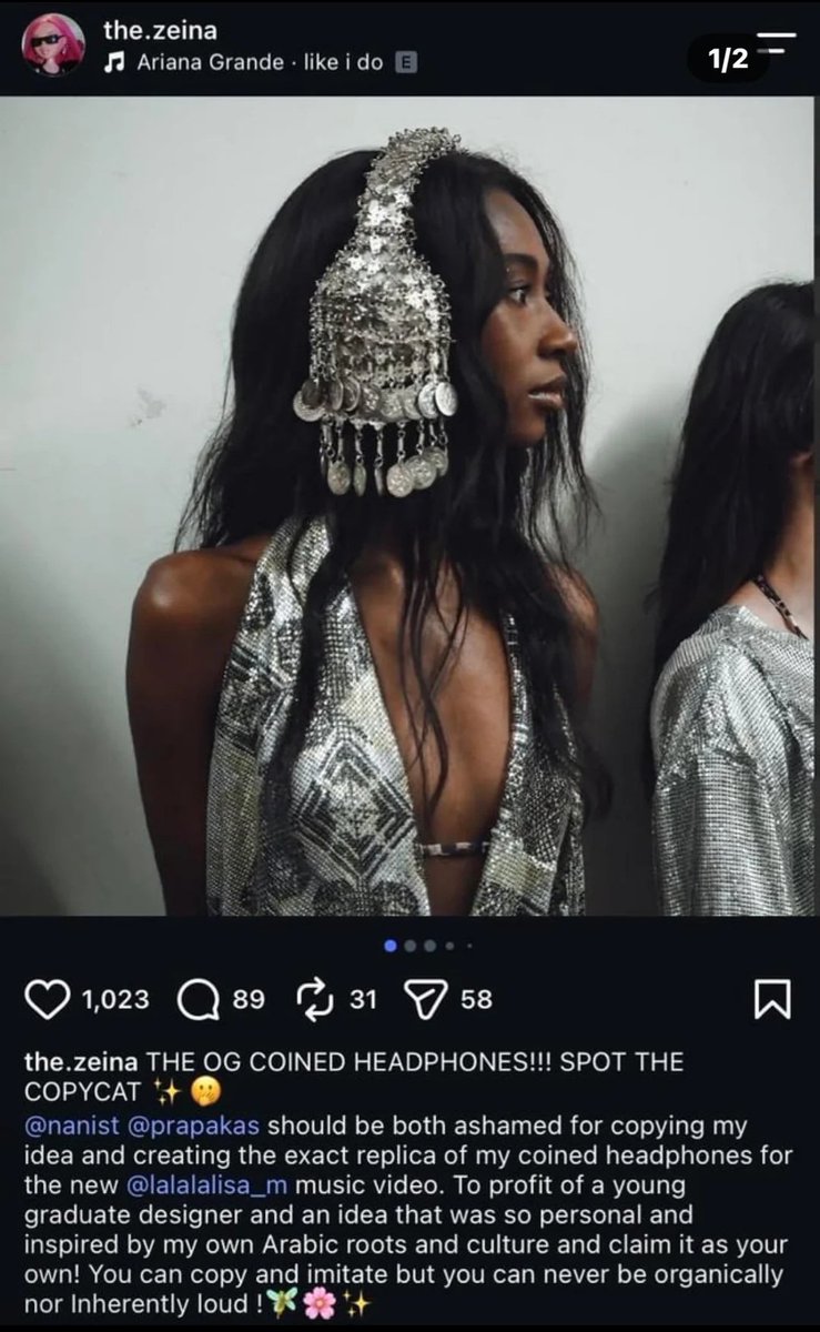 TosinSilver_Da's tweet photo. Syrian artist and designer Zeina calls out kpop rapper LISA and her team for copying her original designs in her recent video for ‘Sawadika’ https://t.co/ErZ2eOwL3F