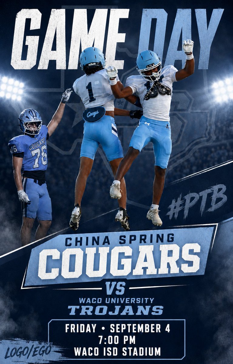 CS_Fball's tweet photo. 🏈GAME OF THE WEEK TO WATCH!🏈 

Waco ISD Stadium
Kickoff at 7:00 PM 

🎟️ Tickets: 
https://t.co/Of9pgzIHzK

Show up, get loud, and cheer on our Cougs!   

#entry #FN5GL #GoCougs #PTB #LogoOverEgo #TheSpring @TMobile #FN5GLENTRY @cscougarsports @Coach_J_Gregory https://t.co/9CsOx42Bba
