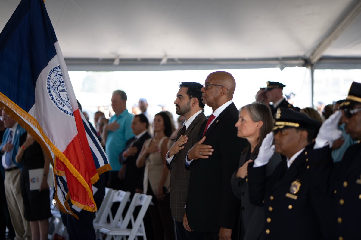 NYCMayor's tweet photo. In the aftermath of 9/11, Department of Correction officers answered the call.

They evacuated thousands of New Yorkers from Lower Manhattan, delivered critical supplies to Ground Zero, and helped search for survivors.

Today, I was honored to join the DOC for its 9/11 Remembrance Ceremony, recognizing officers who responded that day and served our city for months afterwards—many of whom later fell ill and passed away from 9/11-related illnesses.

Our city will forever be grateful for the work the DOC did to keep New Yorkers safe, to help us endure the impossible, and for the courage so many showed when they were needed the most.