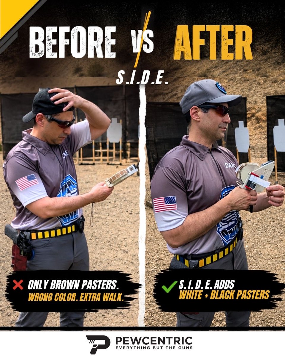 pewcentric's tweet photo. The paster gun upgrade you didn’t know you needed. 👀

The S.I.D.E.™ by 71 Creative lets you carry both black &amp; white pasters on one gun.

Less walking. More shooting. 🎯

Exclusively on Pewcentric: https://t.co/ylWaOtH7Zd

#USPSA #71Creative #Pewcentric https://t.co/lMo4eFTCw1