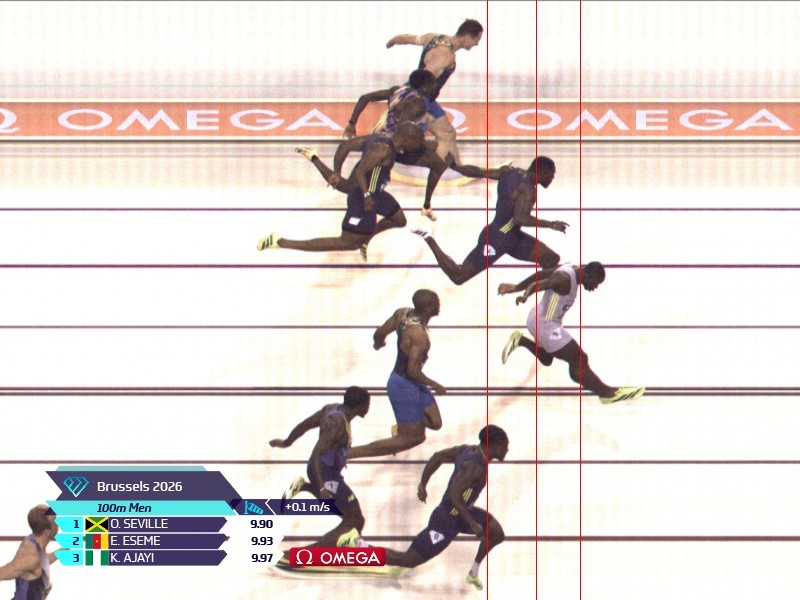 MakingOfChamps's tweet photo. Nigeria's Kayinsola Ajayi finished 3rd in men's 100m at the Brussels Diamond League, crossing the line in 9.97s. 

Jamaica's Oblique Seville won the race in 9.90s, while Cameroon's Emmanuel Eseme finished 2nd in 9.93s. 

It has been an impressive Diamond League season for Ajayi. https://t.co/1x86atll0R