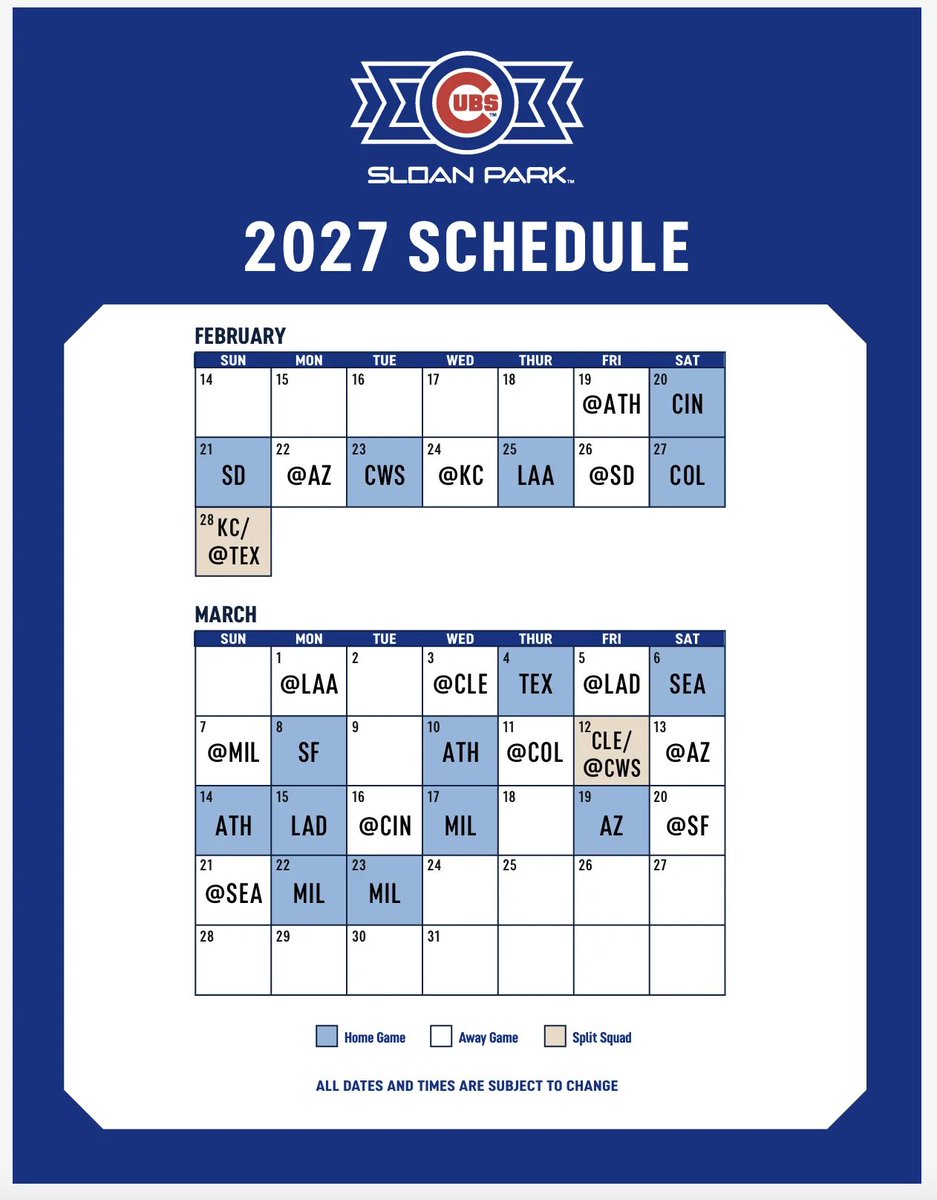 stevesher_7's tweet photo. My favorite day of the year is HERE!!! The Cubs spring schedule has been released!!!  If you know me at all, you know I’m going to start planning my journey today!  (Fingers crossed for labor peace ✌️). #Cubs #SpringTraining #MLB @cactusleagueaz https://t.co/bqbR9r8S14