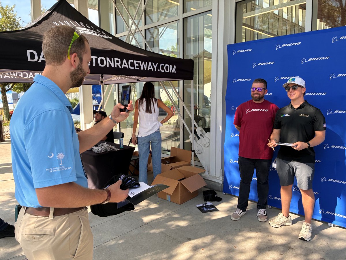 weareboeingsc's tweet photo. It's race weekend in South Carolina! 🏎️🏁

NASCAR driver @JHNemechek visited #TeamBoeing in South Carolina, meeting with teammates and handing out tickets to this weekend's @TooToughToTame Cook Out Southern 500.

As an official partner of Darlington Raceway, we're excited for the opening race of the postseason!