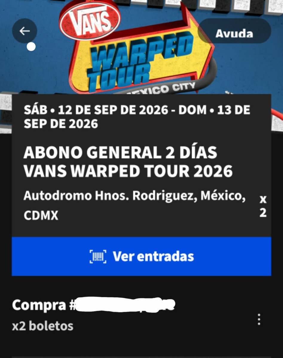 ZaidconR's tweet photo. Tengo 1 abono extra que era de mi acompañante pero por motivos de salud no va a poder ir, así que se va al mejor postor #VansWarpedTour #CDMX #boletosCDMX https://t.co/PCAewTTsVY