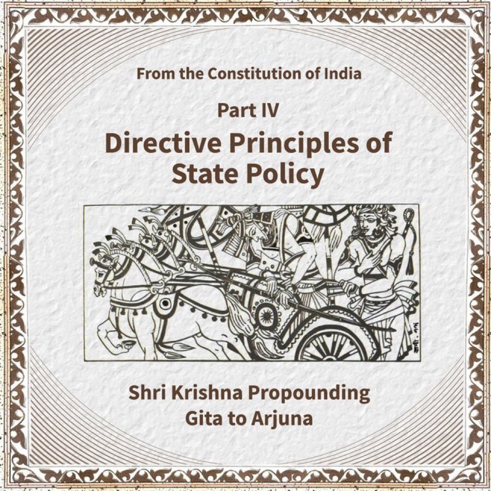 rishibagree's tweet photo. The original document of the Constitution of India has a beautiful sketch of Lord Krishna giving knowledge of the Bhagavad Gita to Arjuna https://t.co/ArRpwcNGwq