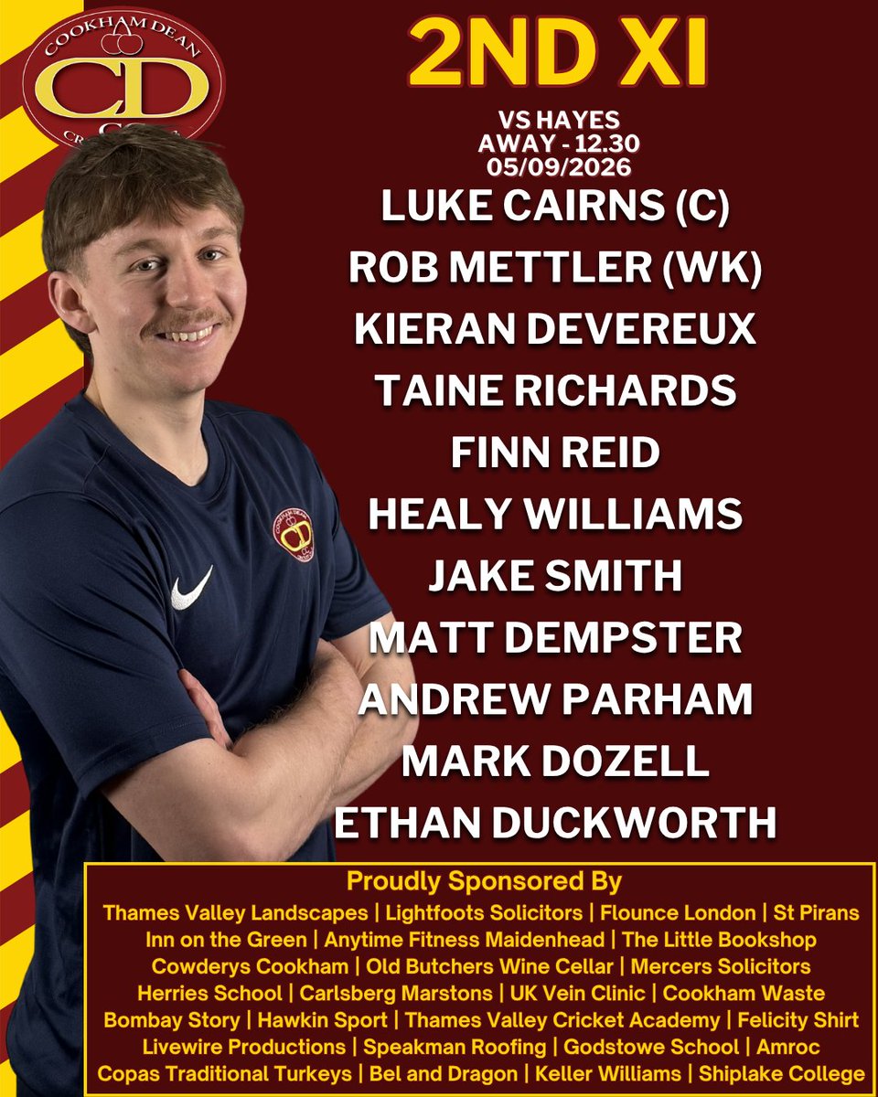 CookhamDeanCC's tweet photo. For the final time in 2026, here are your four CDCC sides for tomorrow's league games 🏏

#Cricket #CookhamDean #Berkshire #BerkshireCricket https://t.co/tXrXVQZmOG