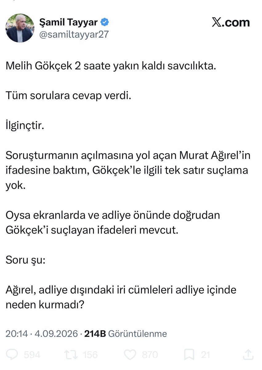nasuhbektas's tweet photo. İfade sahipleri soruşturma gizli deyip ifadelerle ilgili en ufak bir açıklama yapmazken hem Melih Gökçek’in hem Murat Ağırel’in ifadesi Şamil Tayyar’a nasıl ulaşıyor ? https://t.co/te7TRmaBZd