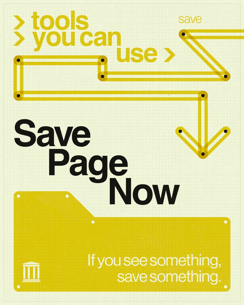internetarchive's tweet photo. If you see something, save something.

Web pages disappear every day. 🕳️ They change, move, get deleted—or simply get forgotten.

Save Page Now lets you preserve a webpage that's important to you before it changes or disappears.

See something worth keeping?

Save it today. ➡️ https://t.co/qwmJ1iYC3B
 
#ToolsYouCanUse