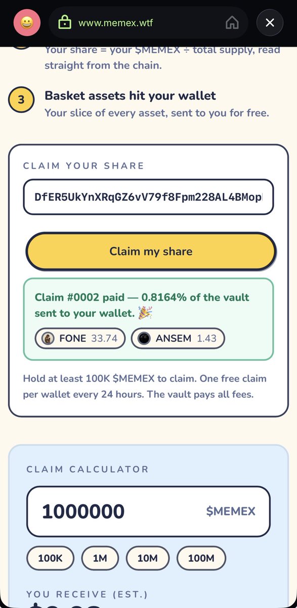 Bonkpump007's tweet photo. @memexwtf I got my claim👌🚀 https://t.co/aKlq9e3ywy