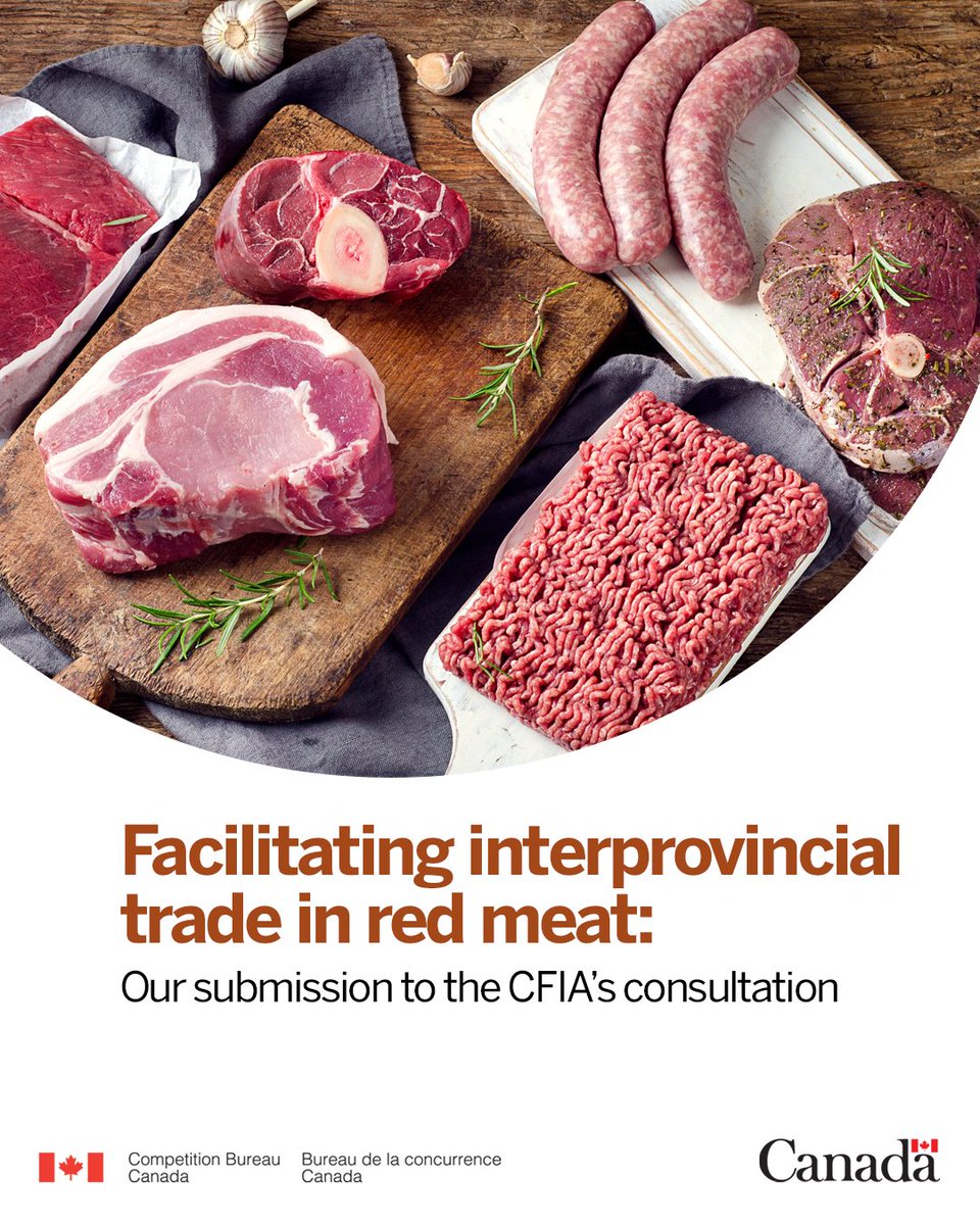 CompBureau's tweet photo. We’re supportive of @InspectionCan's efforts to improve interprovincial trade in red meat. See our comments on proposed amendments to the Safe Food for Canadians Regulations:  https://t.co/zKtvWQ324U 

1/2 https://t.co/4UMwUyAMy7