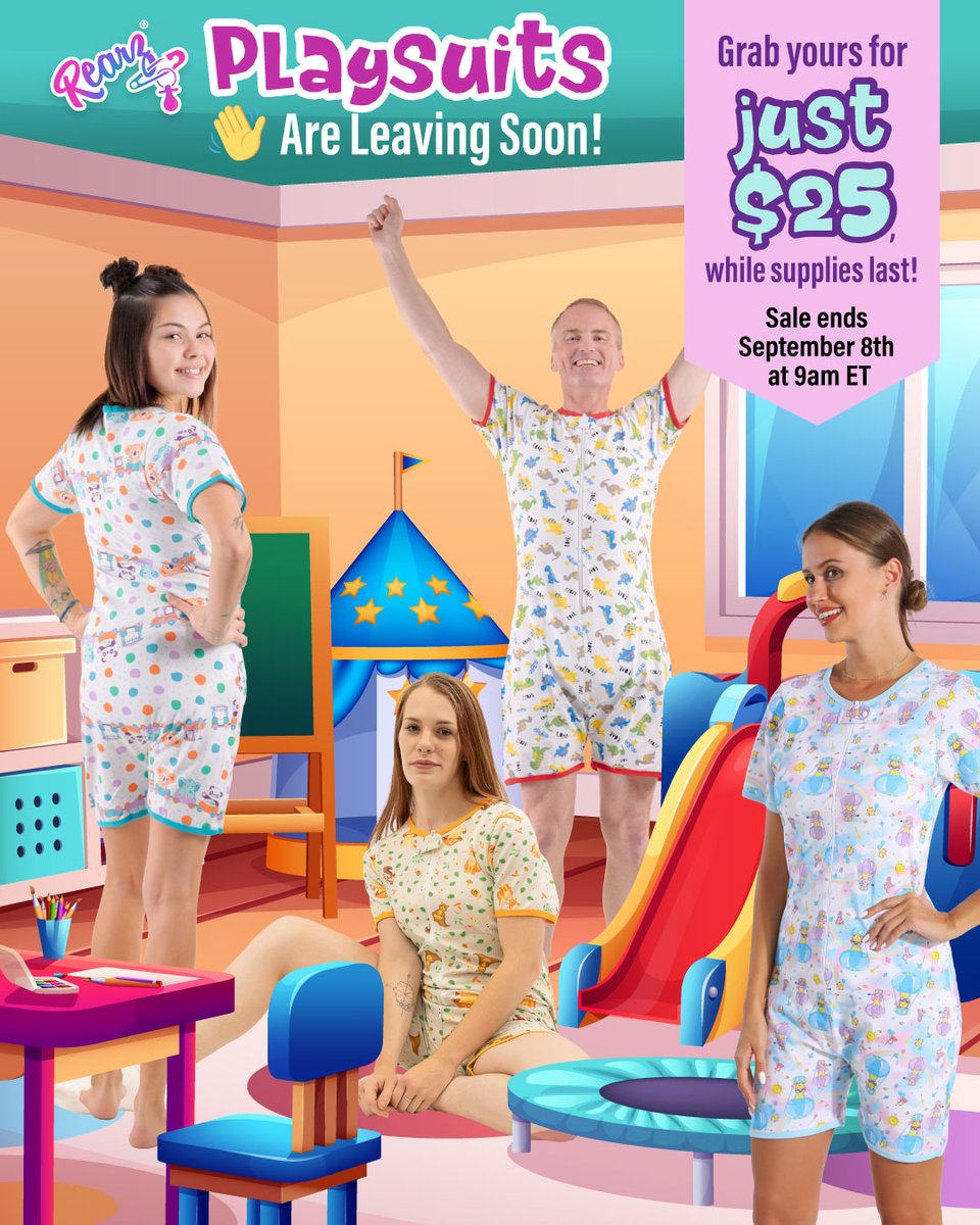 RearzInc's tweet photo. Wait, $25?! 😱 Nope, that's not a typo! Our adorable playsuits are marked down to just $25, but only while supplies last. Grab yours now to make sure you get your size!
https://t.co/TC7Q6wpPMk
#abdlclothing #abdlcommunity #diapersuits #abdl #diaperlovers https://t.co/dgLl9GZAMC