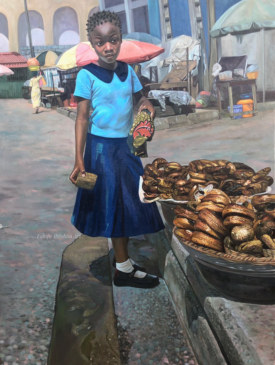 FalopeIbrahim's tweet photo. This is not a picture. It is a painting I completed in 2020.  
THE HELPING HANDS.
Oil on canvas 

A painting inspired by my childhood memory and children connection with their parents DOs. https://t.co/O3tczWQodw