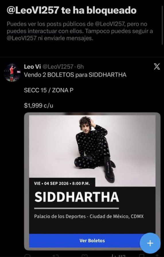 amoredemisamorr's tweet photo. CUIDADO

LA CUENTA ESTAFA CON BOLETOS DE  SIDDHARTHA y STRAY KIDS -> @LeoVI257

NO TIENE BOLETO
POR ESO ME TIENE BLOQUEADA PORQUE LO QUEMÓ JAJAJA

NO CAIGAN 

@IamSiddhartha
#PalacioDeLosDeportes #boletos
#siddhartha #cdmx https://t.co/HXyDCQ84qE