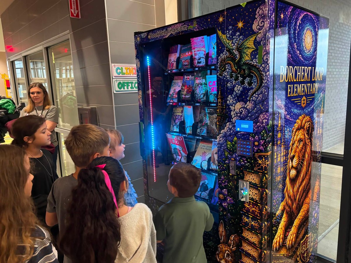 LockhartISD's tweet photo. ๐โจ Insert achievement. Select a book. Celebrate! Borchert Loop unveiled its brand-new book vending machine! ๐ฆ Students can earn books for attendance wins, reading milestones, goal achievements & moreโand take them home to build their own libraries! ๐โค๏ธ
#LockedInForLockhart https://t.co/uC9HrTa412