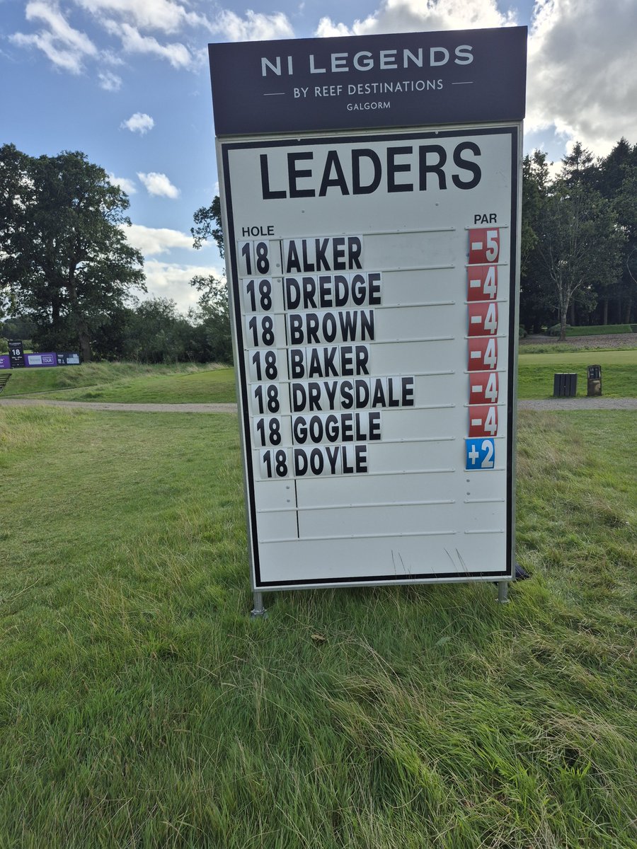 Colin899Dean's tweet photo. A super day at @euLegendsTour at @GalgormGolf #NiLegends #LegendsTour on the scoreboard at the 17th hole with a stacked leader board. ⛳️🏌‍♂️ https://t.co/H3UWrbt79v