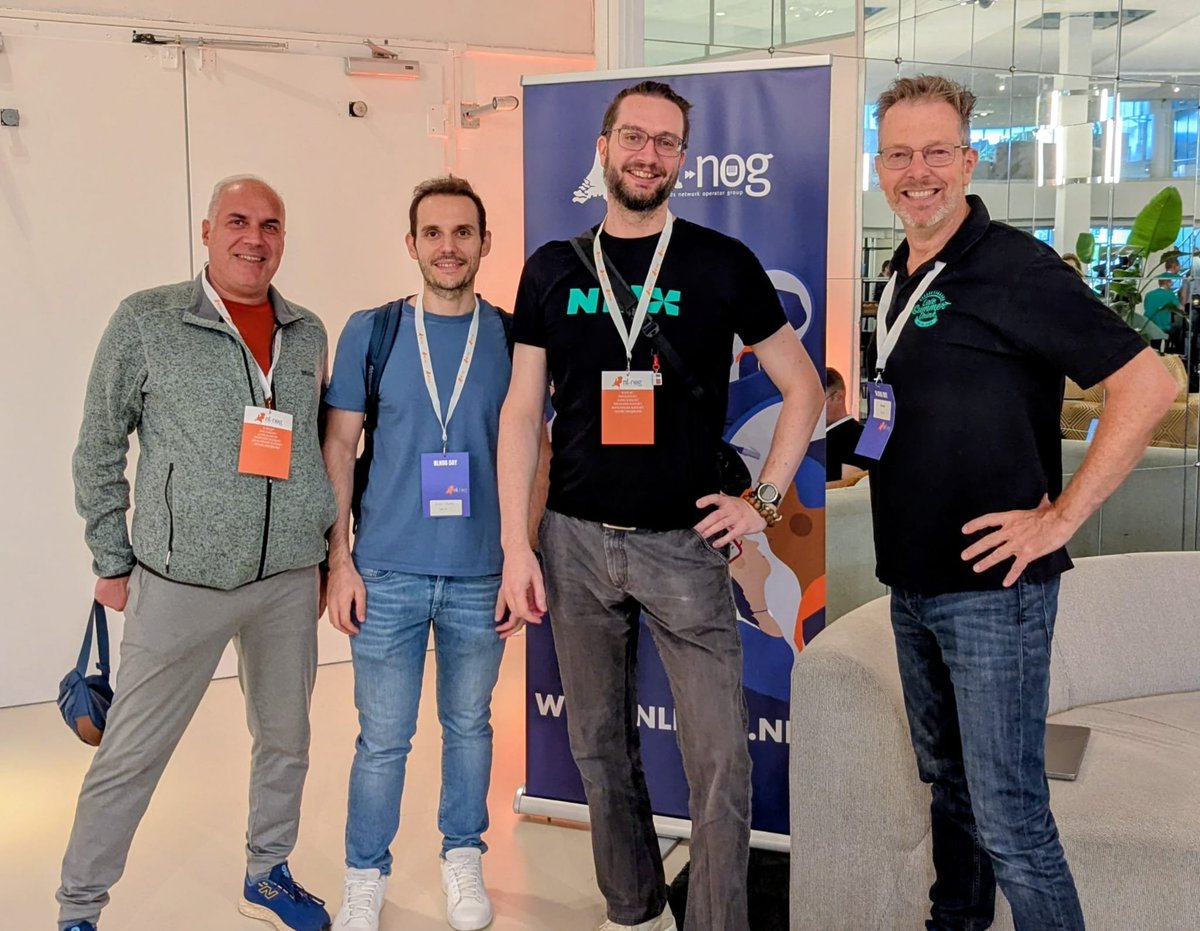 nl_ix's tweet photo. 𝐍𝐋-𝐢𝐱 𝐱 𝐍𝐋𝐍𝐎𝐆 𝐃𝐚𝐲 𝟐𝟎𝟐𝟔
Today, four of our colleagues are at NLNOG Day 2026 in Hilversum — joining the Dutch network community for a day full of technical talks, discussions and, of course, plenty of networking.

From IPv6 and interoperability to BGP, network automation, ASPA and even Internet exchanges in space: there’s plenty to talk about.

For us, NLNOG is also about something that goes beyond the technology: the people who build, operate and keep the Internet running.

So if you’re at NLNOG Day today, come and say hi to our colleagues. We’d love to catch up and talk networks, peering, interconnection — or whatever is currently keeping you busy. 😉

See you at NLNOG Day!

#NLNOG #NLNOGDay #NLix #Internet #Networking #Peering