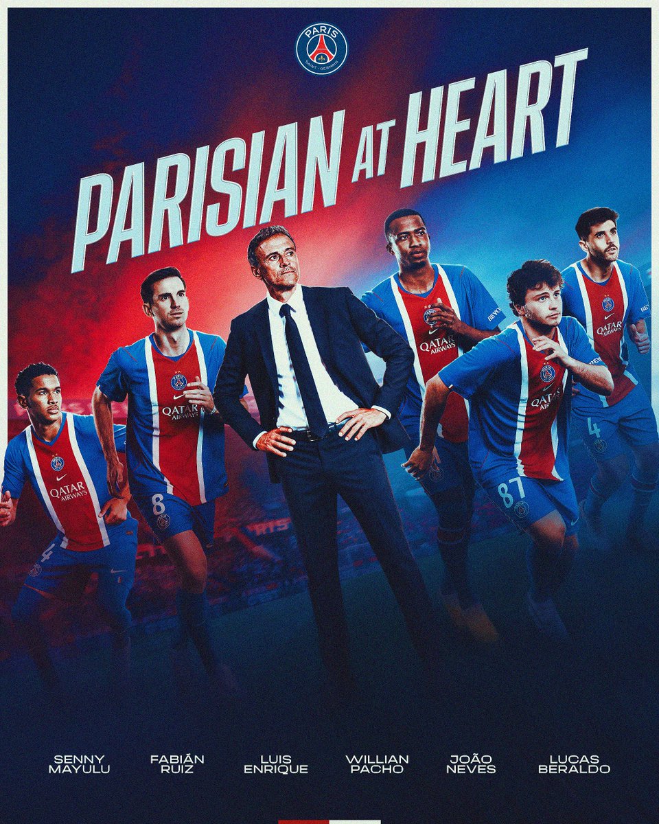 PSG_inside's tweet photo. Le Paris Saint-Germain se réjouit d’annoncer la prolongation de contrat de son entraîneur, Luis Enrique, ainsi que celles de ses joueurs : Lucas Beraldo, Senny Mayulu, João Neves, Willian Pacho et Fabián Ruiz. ✍️❤️💙 https://t.co/KM8Wtn6l5U