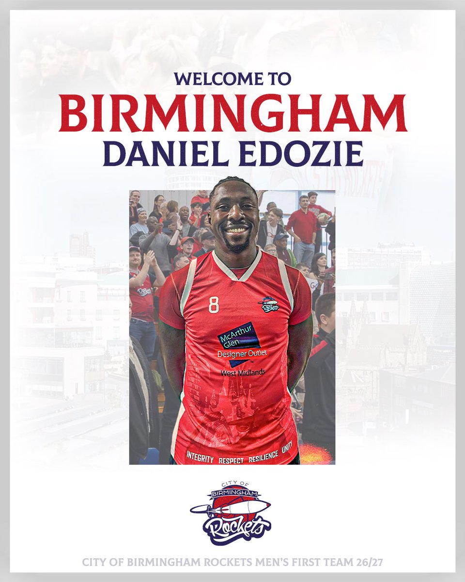 cobrockets's tweet photo. ✍️ Birmingham Rockets are delighted to announce the marquee signing of forward Daniel Edozie ahead of the 2026/27 @BritChampBball campaign!

Full story 📰 https://t.co/WQtmjn89cI

👋 Welcome to Birmingham, Dan!

#BCB2627 #WeAreRockets https://t.co/tav595pCkx