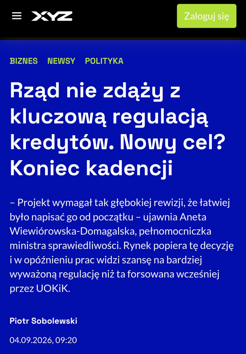 BSzabelski's tweet photo. CCD II nie wejdzie w terminie. Polska po raz kolejny nie zdąży z implementacją kluczowych regulacji dla rynku kredytów konsumenckich.

​Sektor finansowy dostaje chwilę oddechu od nowych rygorów, a konsumenci – potwierdzenie, że o standardy muszą upominać się sami.

​Gdy ustawodawca spóźnia się z prawem unijnym, lukę natychmiast wypełnia orzecznictwo sądowe. Zamiast nowych ram prawnych będziemy mieli po prostu więcej wyroków opartych na dotychczasowej ustawie.