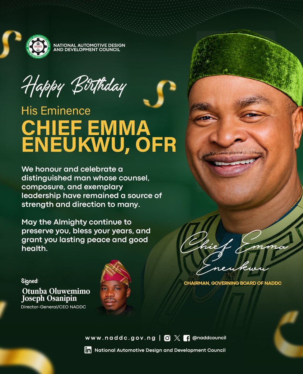 NADDCouncil's tweet photo. Happy Birthday to our Governing Board Chairman, His Eminence Chief Emma Eneukwu, OFR

#Naddc
#HappyBirthday https://t.co/snqXTs84Nz