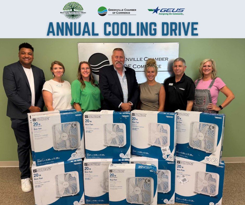 GEUSsocialmedia's tweet photo. GEUS is proud to support the Hunt County Senior Service Alliance in its Annual Cooling Drive by donating box fans to help local seniors stay safe, cool, and comfortable during the heat. 
#PublicPower #CommunityPowered https://t.co/jb3rQO5AQ5